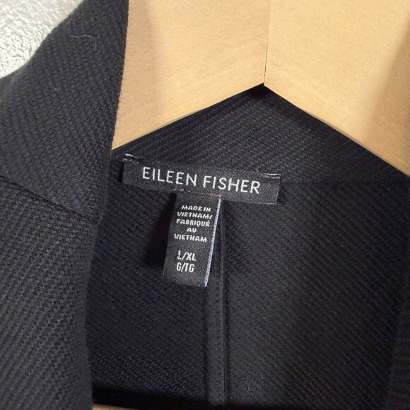 Eileen Fisher Open Front Kimono Jacket Size Large XL Black Organic Cotton - Picture 3 of 7